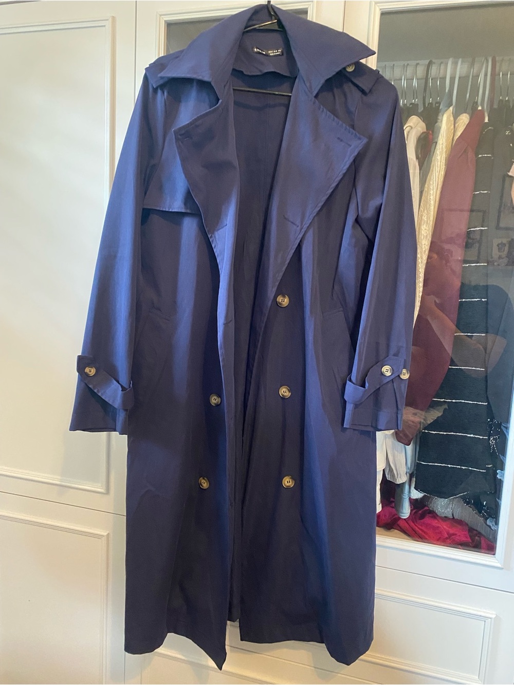 SHEIN Navy Double-Breasted Trench Coat